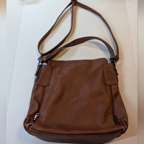 Realer Soft Brown Faux Leather Purse Handbag Large Bucket Hobo Crossbody - Picture 1 of 12